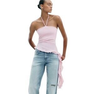 Zara Ruffled Textured Top - pink - size small - NWT